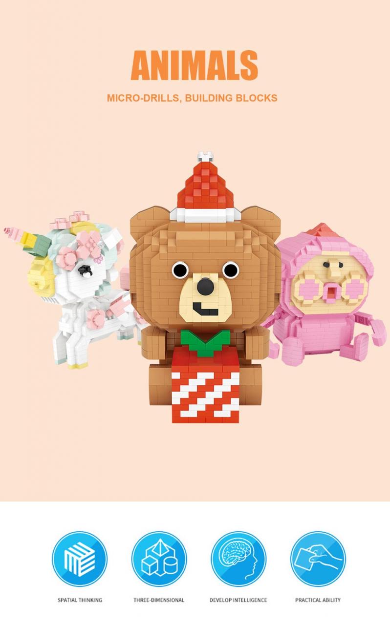 LOZ 9251-9256 Christmas Bear, Cherry Blossom Unicorn and Peach