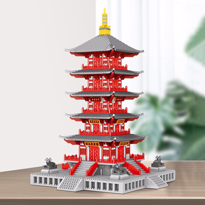 Lezi 8215 Ancient Architecture Hanshan Temple Tower 3D 