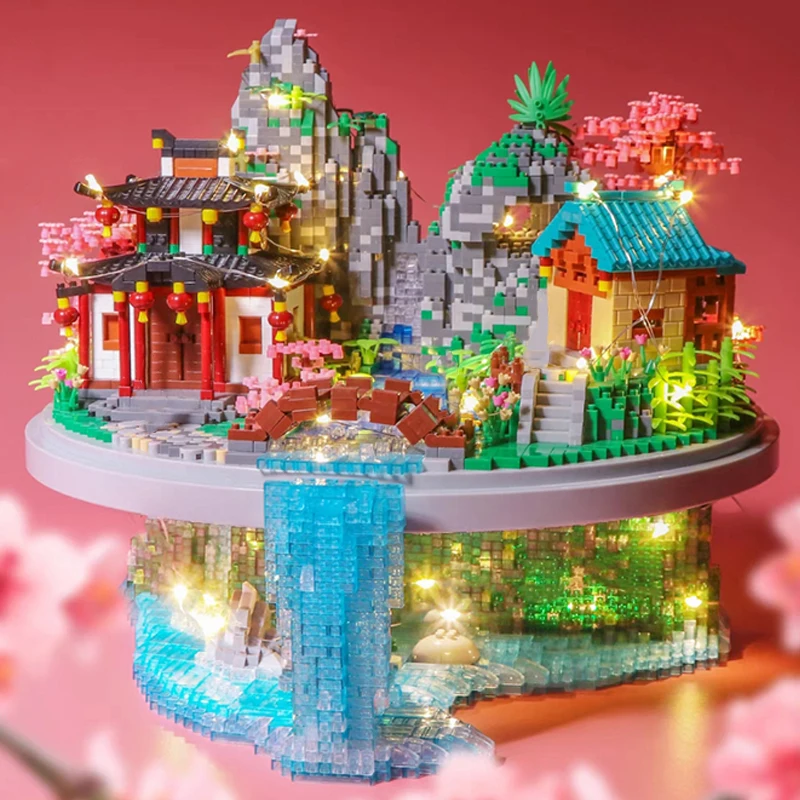 LHCX 816 Peach Garden Village Bridge Waterfall Island Light