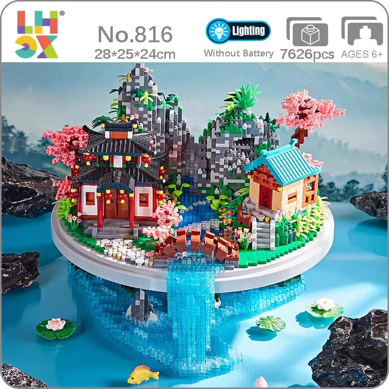 LHCX 816 Peach Garden Village Bridge Waterfall Island Light