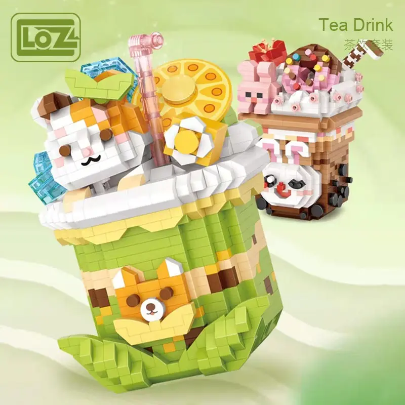 LOZ 9280-9281 Cat Matcha Little Rabbit Milk Tea